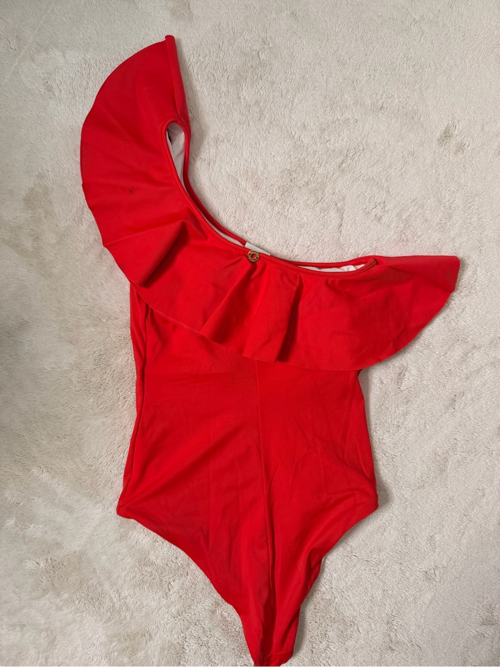 One-Shoulder Red Ruffle Women’s Swimsuit - Picture 3 of 7